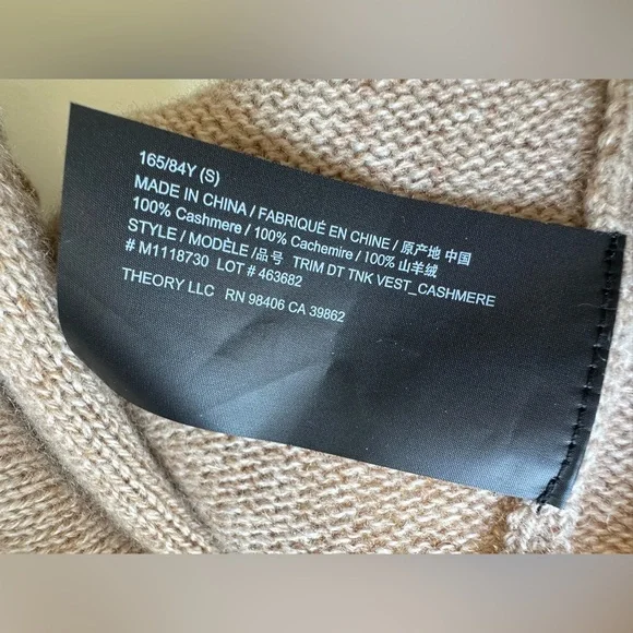 Theory 100% Cashmere Tan Cowl Turtleneck Vest Sweater Sleeveless Top, S - Picture 13 of 16